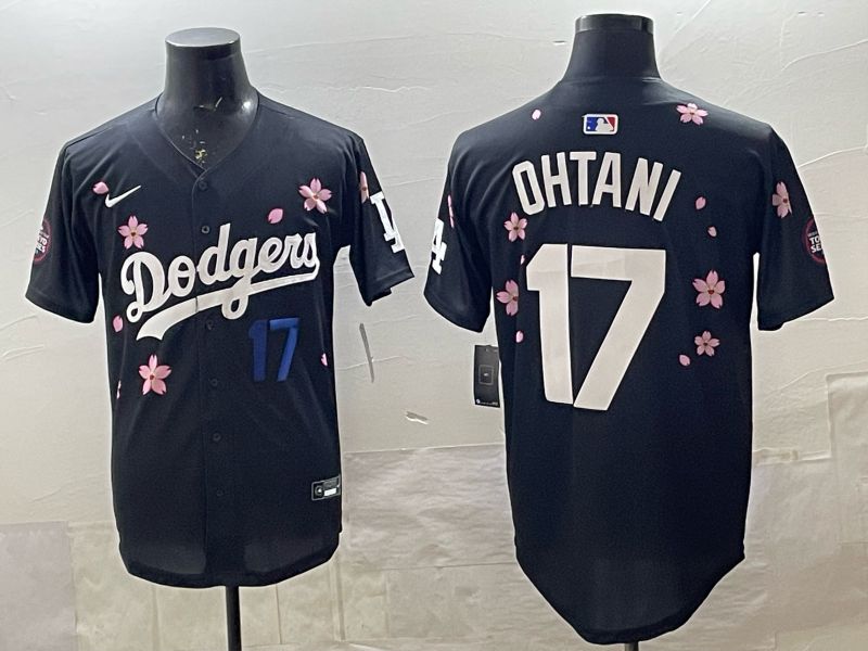 Men 2025 Nike Los Angeles Dodgers #17 Ohtani Black Game MLB Jersey 08